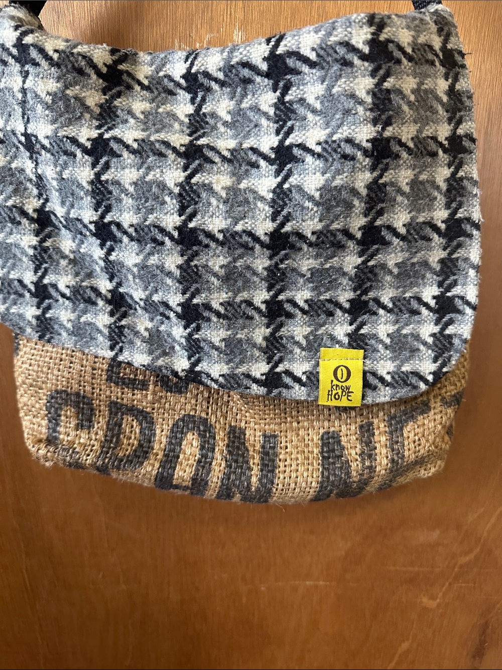 Houndstooth Flap Hobo Bag in Black, Gray & Tan